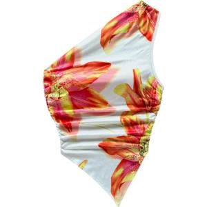 imageMakeMeChic Womens Floral One Shoulder Tank Top Ruched Asymmetrical Sleeveless Y2k TopsOrange and White