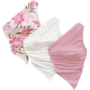 imageMakeMeChic Womens Floral One Shoulder Tank Top Ruched Asymmetrical Sleeveless Y2k TopsPink and White a