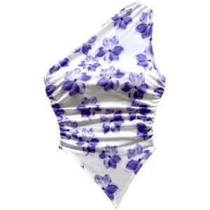 imageMakeMeChic Womens Floral One Shoulder Tank Top Ruched Asymmetrical Sleeveless Y2k TopsPurple