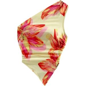 imageMakeMeChic Womens Floral One Shoulder Tank Top Ruched Asymmetrical Sleeveless Y2k TopsYellow