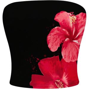 imageMakeMeChic Womens Floral Summer Tops Strapless Tube Crop Tops Backless Bandeau TopBlack