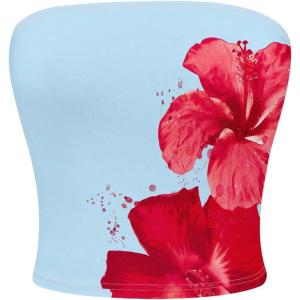 imageMakeMeChic Womens Floral Summer Tops Strapless Tube Crop Tops Backless Bandeau TopBlue