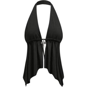 imageMakeMeChic Womens Halter Tops Y2k Going Out Cheetah Print TopBlack