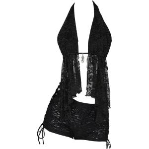 imageMakeMeChic Womens Halter Tops Y2k Going Out Cheetah Print TopBlack Lace
