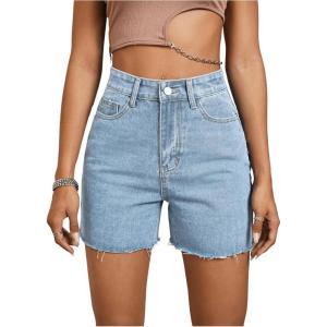 imageMakeMeChic Womens High Waist Jean Shorts Casual Raw Hem Straight Leg Summer Denim ShortsBlue C