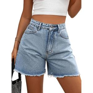 imageMakeMeChic Womens High Waist Jean Shorts Casual Raw Hem Straight Leg Summer Denim ShortsBlue a
