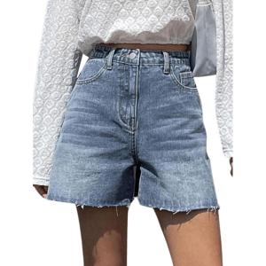 imageMakeMeChic Womens High Waist Jean Shorts Casual Raw Hem Straight Leg Summer Denim ShortsLight Wash