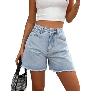imageMakeMeChic Womens High Waist Jean Shorts Casual Raw Hem Straight Leg Summer Denim ShortsMedium Wash