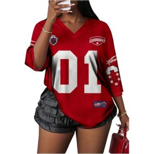 imageMakeMeChic Womens Jersey Shirts Number Graphic Oversized Y2K Tee TopsPlus Red