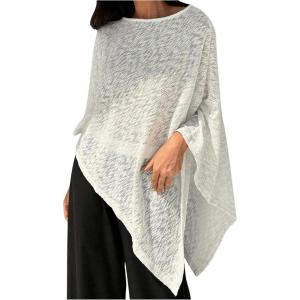 imageMakeMeChic Womens Knit Ponchos Shrug Shawl Wraps Sheer Poncho Sweater Asymmetrical TopsBeige