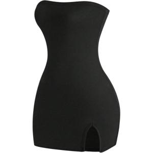 imageMakeMeChic Womens Plus Size Strapless Tube Dress Backless Split Bodycon Party Mini DressesBlack