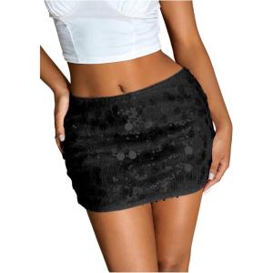 imageMakeMeChic Womens Sequin Sparkly Skirt Mini Micro Glitter Y2k Low Rise Summer SkirtBlack