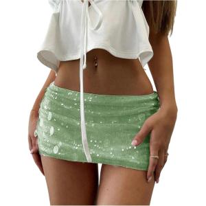 imageMakeMeChic Womens Sequin Sparkly Skirt Mini Micro Glitter Y2k Low Rise Summer SkirtGreen