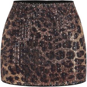 imageMakeMeChic Womens Sequin Sparkly Skirt Mini Micro Glitter Y2k Low Rise Summer SkirtLeopard