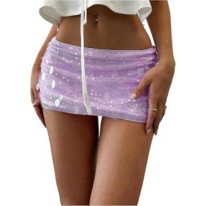 imageMakeMeChic Womens Sequin Sparkly Skirt Mini Micro Glitter Y2k Low Rise Summer SkirtMauve Purple