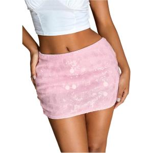 imageMakeMeChic Womens Sequin Sparkly Skirt Mini Micro Glitter Y2k Low Rise Summer SkirtPink