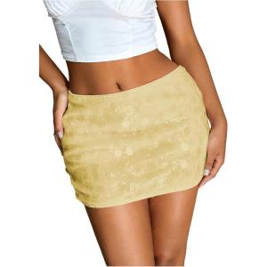 imageMakeMeChic Womens Sequin Sparkly Skirt Mini Micro Glitter Y2k Low Rise Summer SkirtYellow