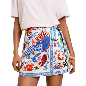 imageMakeMeChic Womens Wrap Skirt Skort Summer Linen Skirt Vacation Boho Mini Short SkirtsBeach Ocean Blue