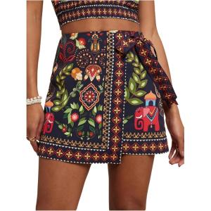 imageMakeMeChic Womens Wrap Skirt Skort Summer Linen Skirt Vacation Boho Mini Short SkirtsBoho Black