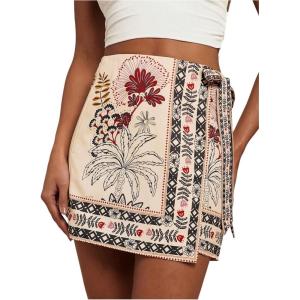 imageMakeMeChic Womens Wrap Skirt Skort Summer Linen Skirt Vacation Boho Mini Short SkirtsMulticolor