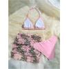 imageMakeMeChic Girls 3 Piece Bikini Set Halter Triangle Bathing Suit Leopard Floral Cover Up SkirtPink