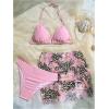 imageMakeMeChic Girls 3 Piece Bikini Set Halter Triangle Bathing Suit Leopard Floral Cover Up SkirtPink