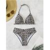 imageMakeMeChic Girls Leopard Print Bikini Set Halter Triangle Backless SwimsuitsBrown