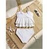 imageMakeMeChic Girls Tankini Swimsuits SetsRuffle Tiered Spaghetti Strap Eyelet Embroidery Bathing SuitWhite
