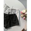 imageMakeMeChic Womens 2 Pack Linen Shorts Summer Beach Pajama Boxer ShortsBlack White
