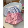 imageMakeMeChic Womens 2 Pack Linen Shorts Summer Beach Pajama Boxer ShortsBlue Pink Striped