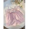 imageMakeMeChic Womens 2 Pack Linen Shorts Summer Beach Pajama Boxer ShortsPink Striped