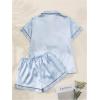 imageMakeMeChic Womens 2 Piece Pajama Set Graphic Short Sleeve Button Down Shirt and Shorts Set SleepwearBlue