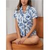 imageMakeMeChic Womens 2 Piece Pajama Set Graphic Short Sleeve Button Down Shirt and Shorts Set SleepwearBlue and White