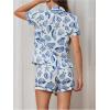 imageMakeMeChic Womens 2 Piece Pajama Set Graphic Short Sleeve Button Down Shirt and Shorts Set SleepwearBlue and White