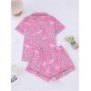 imageMakeMeChic Womens 2 Piece Pajama Set Graphic Short Sleeve Button Down Shirt and Shorts Set SleepwearHot Pink