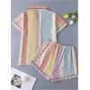 imageMakeMeChic Womens 2 Piece Pajama Set Graphic Short Sleeve Button Down Shirt and Shorts Set SleepwearMulticolor a