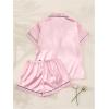imageMakeMeChic Womens 2 Piece Pajama Set Graphic Short Sleeve Button Down Shirt and Shorts Set SleepwearPink