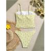 imageMakeMeChic Womens 2 Piece Tankini Set Floral Tie Front High Waisted Tummy Control Beach SwimsuitYellow