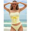 imageMakeMeChic Womens 2 Piece Tankini Set Floral Tie Front High Waisted Tummy Control Beach SwimsuitYellow