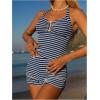 imageMakeMeChic Womens 2 Piece Tankini Swimsuit Striped Halter Tummy Control High Waisted SwimsuitBlue and White
