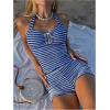 imageMakeMeChic Womens 2 Piece Tankini Swimsuit Striped Halter Tummy Control High Waisted SwimsuitBlue and White