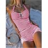 imageMakeMeChic Womens 2 Piece Tankini Swimsuit Striped Halter Tummy Control High Waisted SwimsuitPink