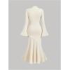 imageMakeMeChic Womens 3D Floral Bell Sleeve Mock Neck Midi Dress Ruffle Hem Bodycon Wedding Guest DressesApricot