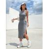 imageMakeMeChic Womens Casual Sleeveless Round Neck Cut Out Drawstring Split Hem Midi Bodycon DressGrey