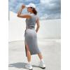 imageMakeMeChic Womens Casual Sleeveless Round Neck Cut Out Drawstring Split Hem Midi Bodycon DressGrey