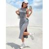 imageMakeMeChic Womens Casual Sleeveless Round Neck Cut Out Drawstring Split Hem Midi Bodycon DressGrey