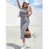 imageMakeMeChic Womens Casual Sleeveless Round Neck Cut Out Drawstring Split Hem Midi Bodycon DressGrey