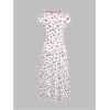 imageMakeMeChic Womens Cherry Print Midi Dress Cap Sleeve V Neck Contrast Binding DressesWhite and Red