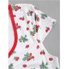 imageMakeMeChic Womens Cherry Print Midi Dress Cap Sleeve V Neck Contrast Binding DressesWhite and Red
