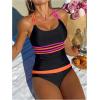 imageMakeMeChic Womens Colorblock Tankini Set Scoop Neck Criss Cross Bathing Suit SwimsuitBlack